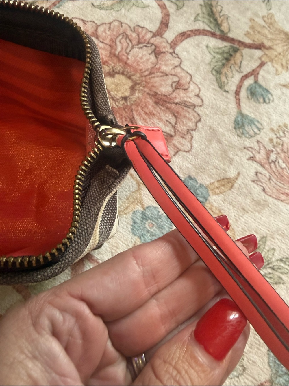henri bendel Black and Cream Striped Cosmetic Pouch with Coral Accent - Picture 6 of 7